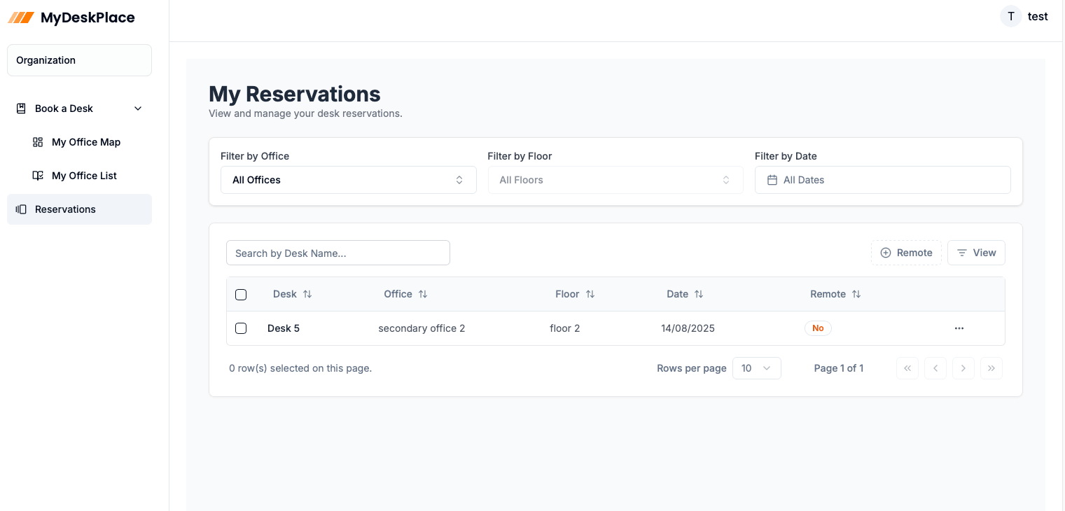 My Reservations screen for users